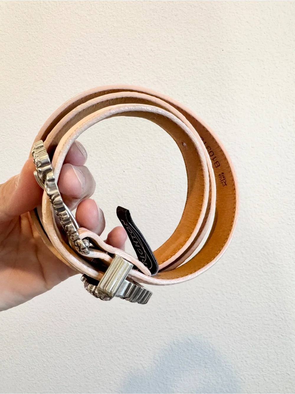 Brighton Floral Buckle Belt Women XL 36 Blush Pink Leather Western Statement H63